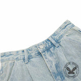 Vintage Pleated Washed Multi-Pocket Cargo Denim Shorts
