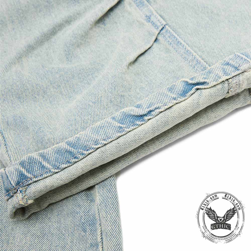 Vintage Pleated Washed Multi-Pocket Cargo Denim Shorts