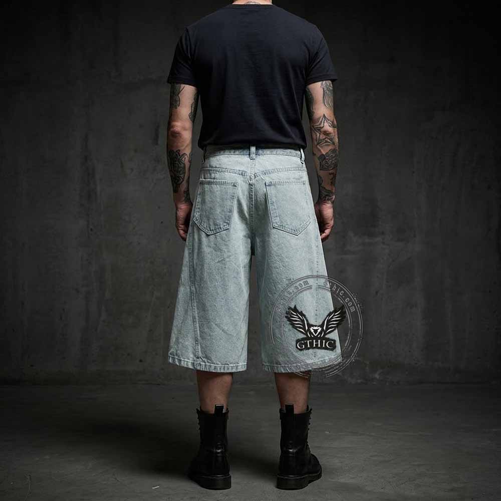 Vintage Pleated Washed Multi-Pocket Cargo Denim Shorts | Gthic.com
