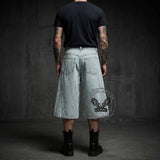 Vintage Pleated Washed Multi-Pocket Cargo Denim Shorts | Gthic.com