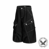Vintage Pleated Washed Multi-Pocket Cargo Denim Shorts