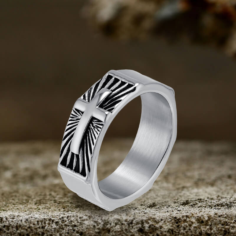 Vintage Polished Cross Pattern Stainless Steel Ring – GTHIC
