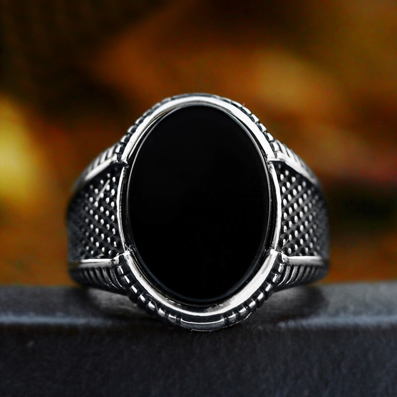 Vintage Polka Dot Black Zircon Stainless Steel Ring | Gthic.com