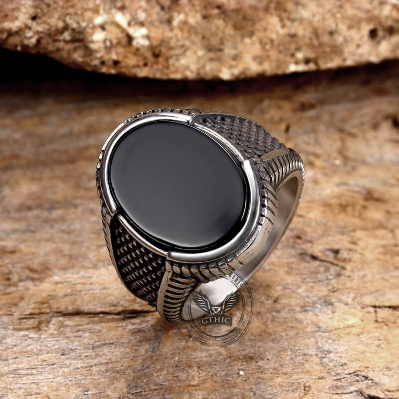 Vintage Polka Dot Black Zircon Stainless Steel Ring | Gthic.com