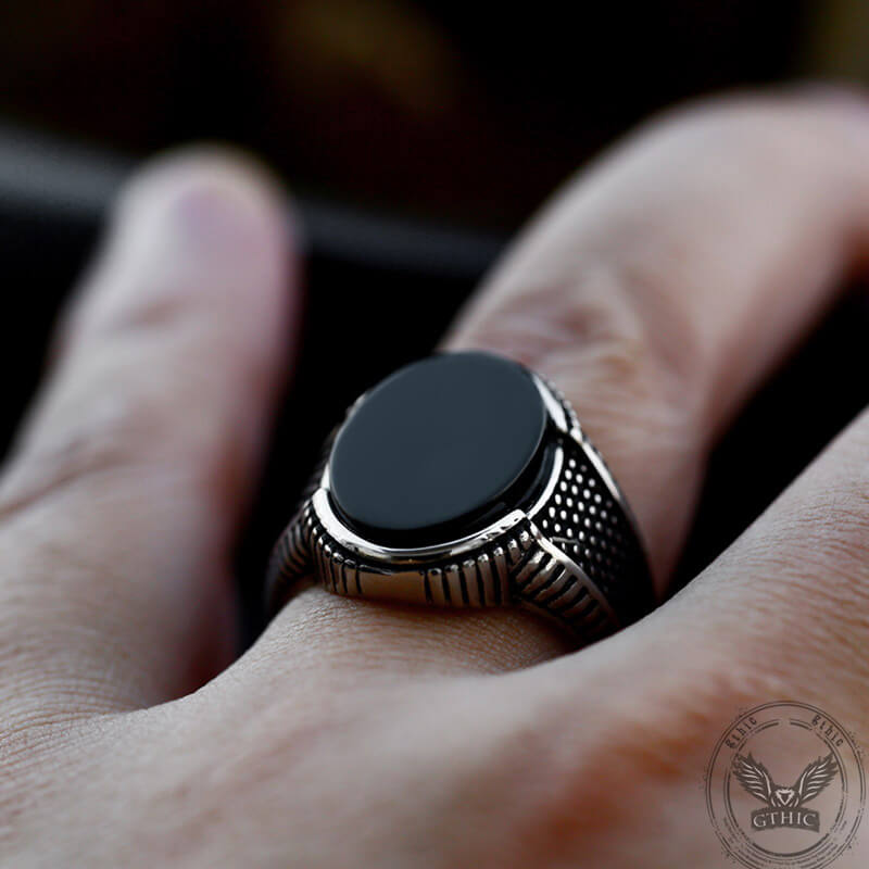 Vintage Polka Dot Black Zircon Stainless Steel Ring | Gthic.com