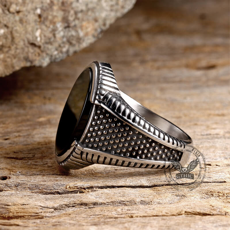 Vintage Polka Dot Black Zircon Stainless Steel Ring | Gthic.com