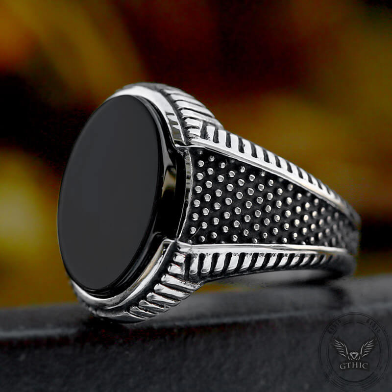 Vintage Polka Dot Black Zircon Stainless Steel Ring | Gthic.com