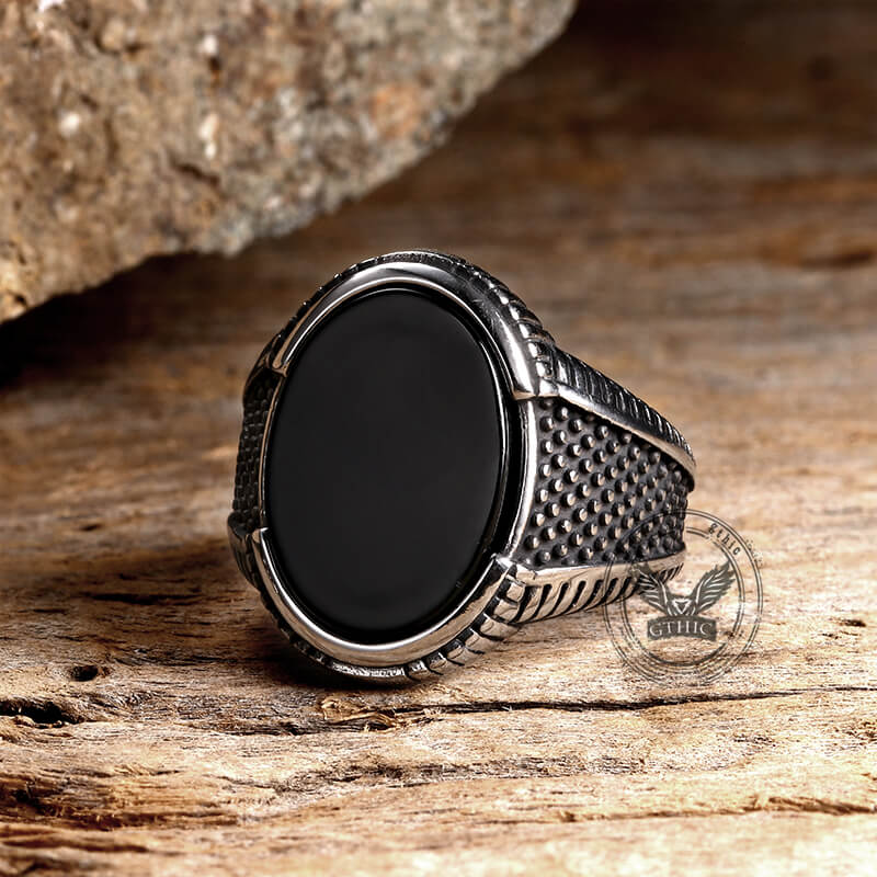 Vintage Polka Dot Black Zircon Stainless Steel Ring | Gthic.com