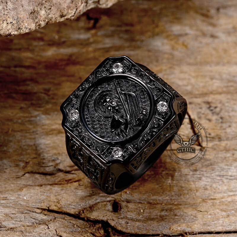 Vintage Portrait Cross Stainless Steel Ring