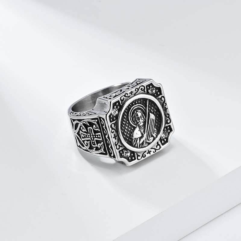 Vintage Portrait Cross Stainless Steel Ring