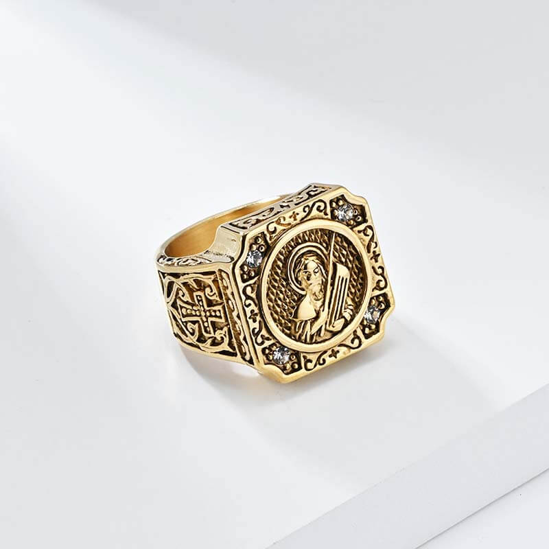 Vintage Portrait Cross Stainless Steel Ring