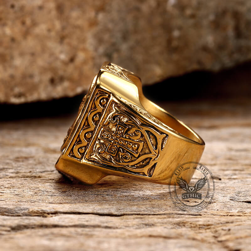 Vintage Portrait Cross Stainless Steel Ring