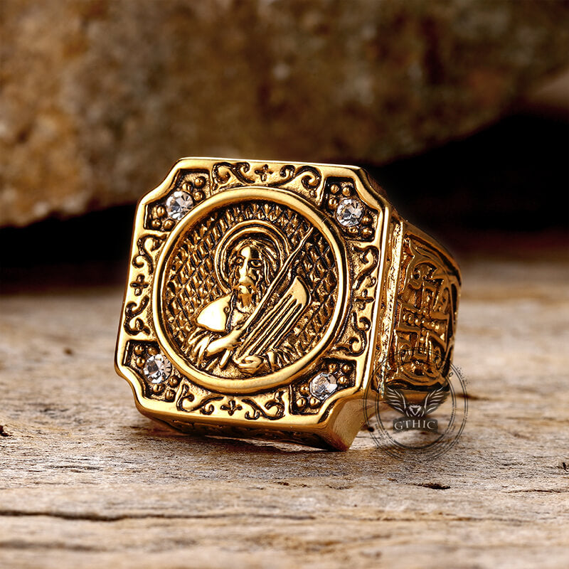 Vintage Portrait Cross Stainless Steel Ring