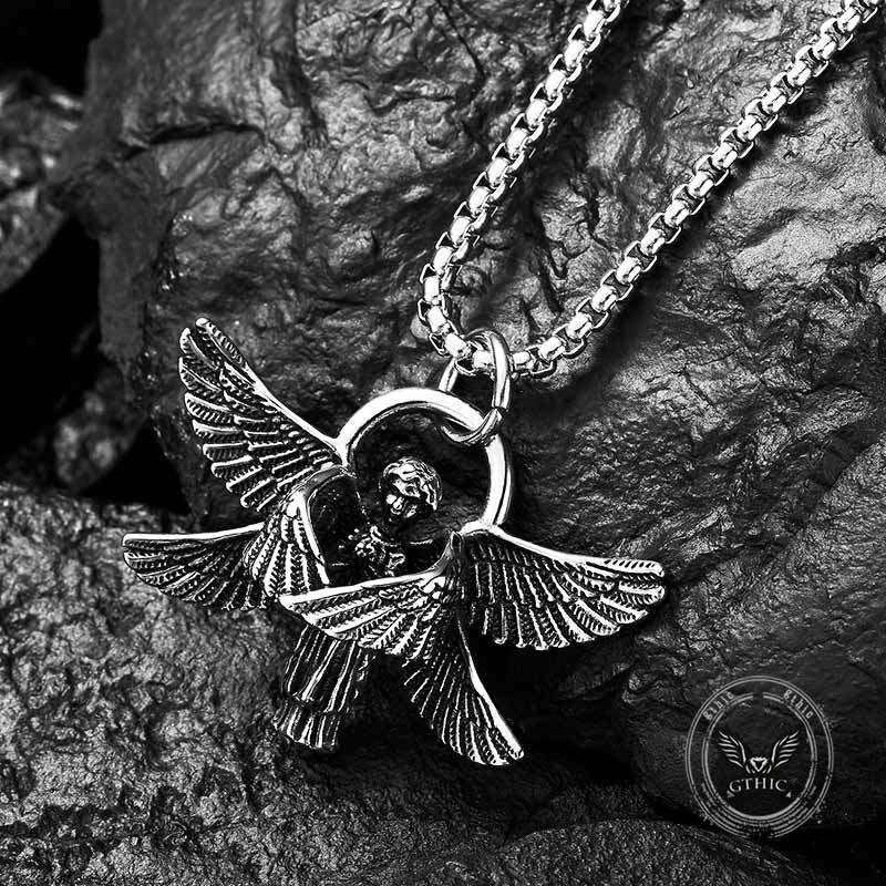 Vintage Praying Angel Wings Stainless Steel Pendant 01 | Gthic.com