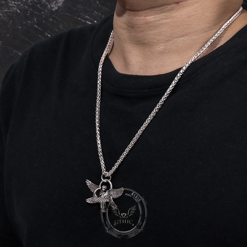 Vintage Praying Angel Wings Stainless Steel Pendant
