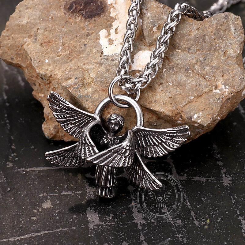 Vintage Praying Angel Wings Stainless Steel Pendant