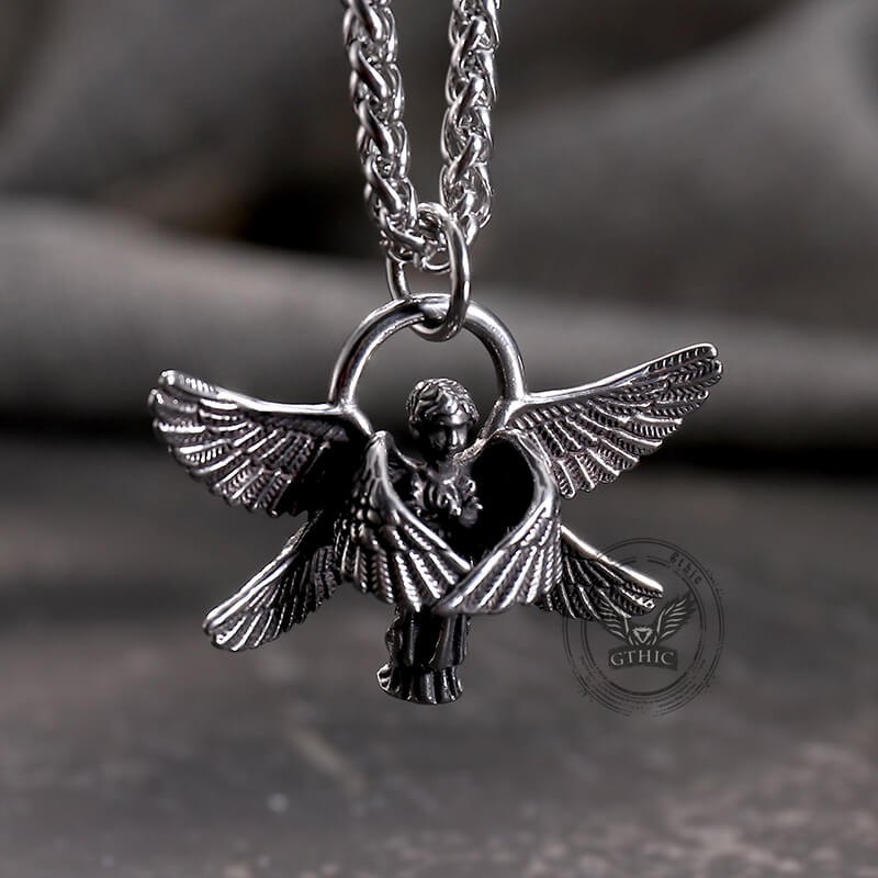 Vintage Praying Angel Wings Stainless Steel Pendant
