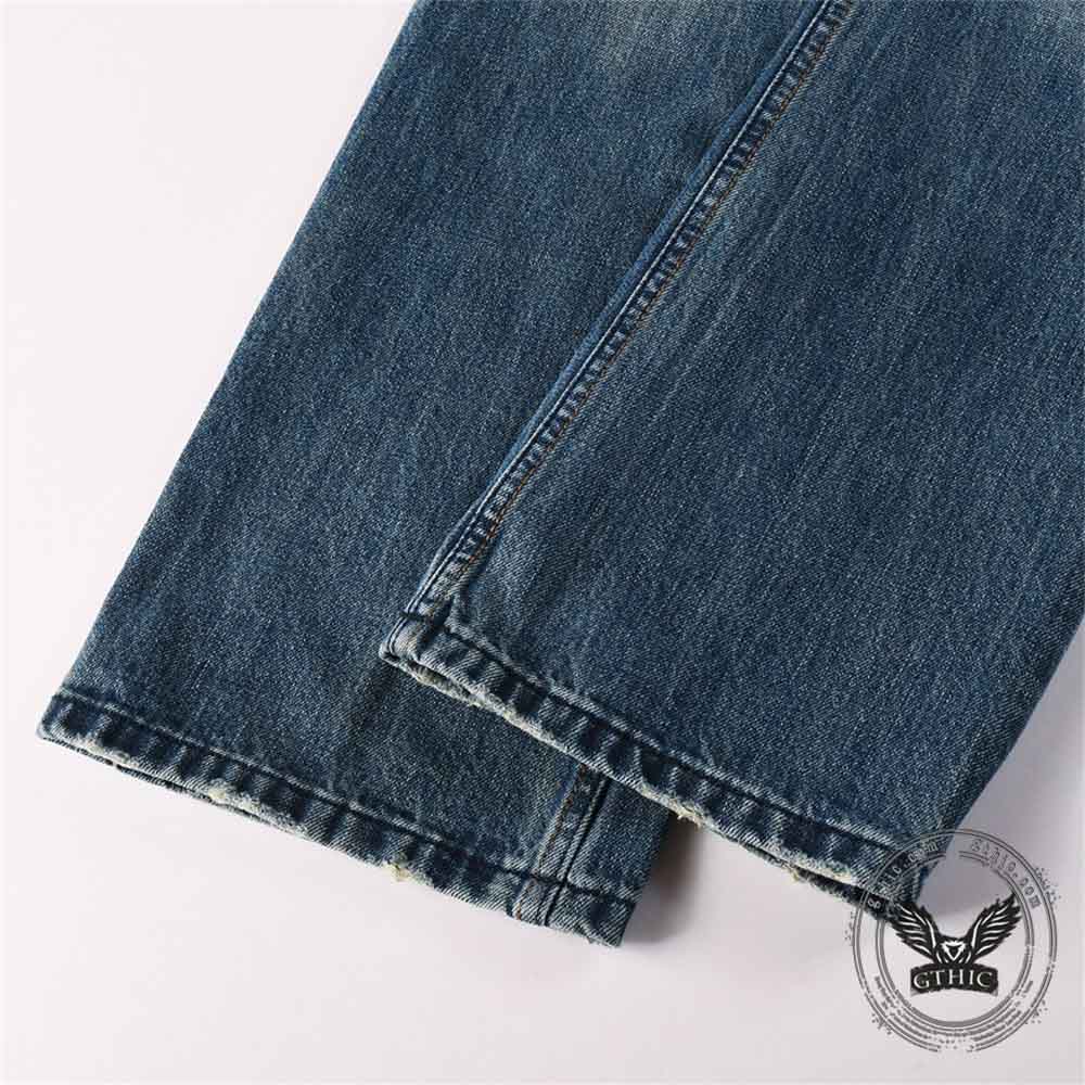 Vintage Printed Bootcut Biker Cotton Jeans