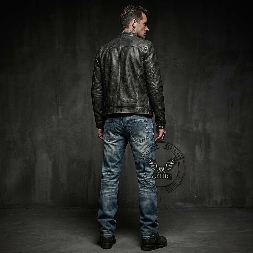 Vintage Printed Bootcut Biker Cotton Jeans | Gthic.com