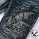 Vintage Printed Bootcut Biker Cotton Jeans