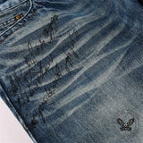 Vintage Printed Bootcut Biker Cotton Jeans