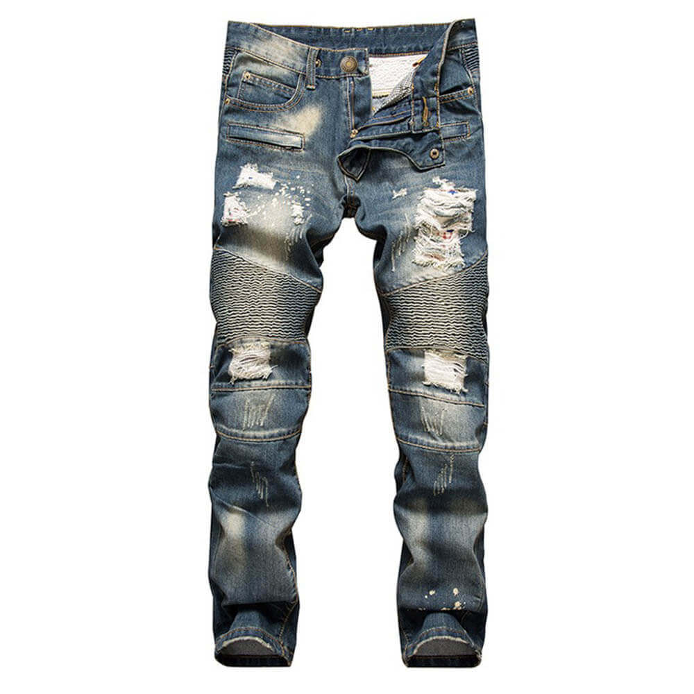 Vintage Punk Ripped Biker Straight Jeans | Gthic.com