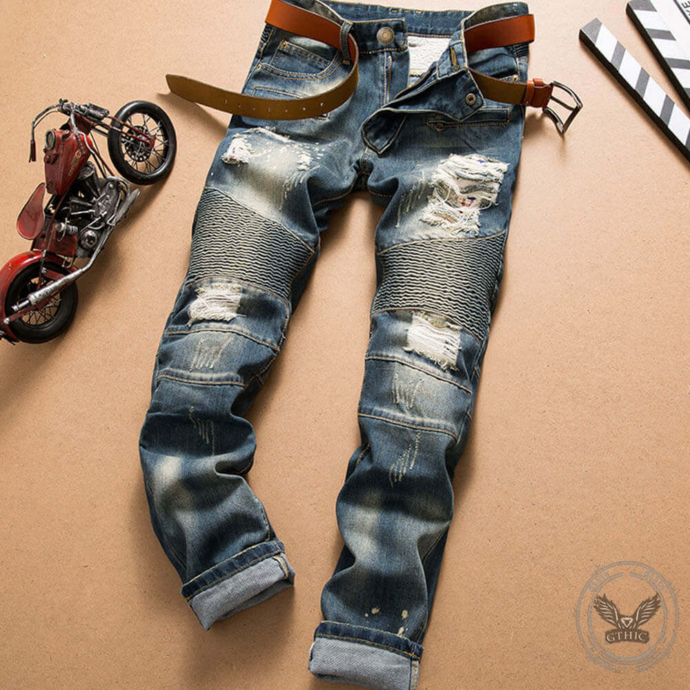 Vintage Punk Ripped Biker Straight Jeans | Gthic.com