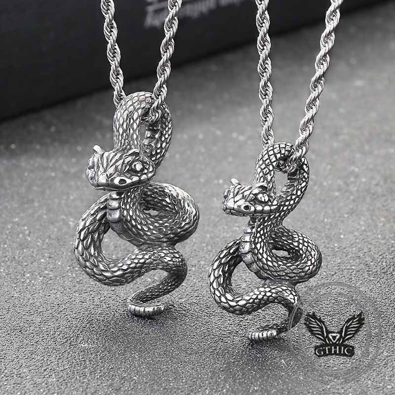 Vintage Python Stainless Steel Snake Pendant 03 | Gthic.com
