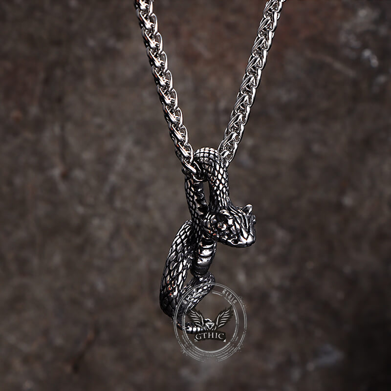 Vintage Python Stainless Steel Snake Pendant