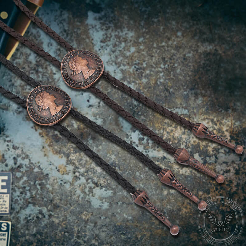 Vintage Queen Pattern Ancient Coin Alloy Bolo Tie 01 | Gthic.com
