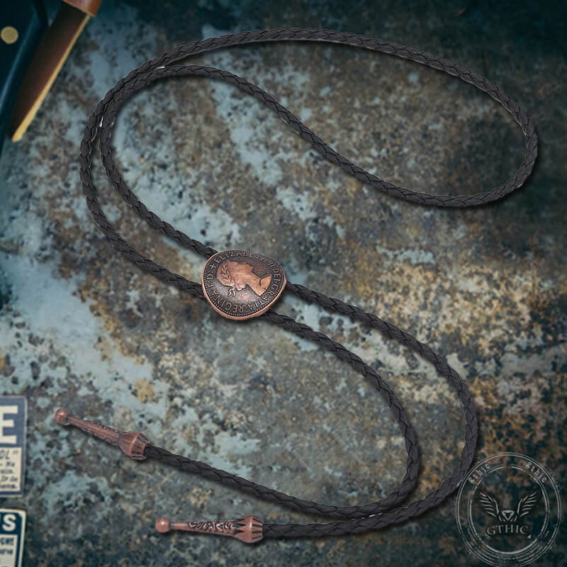 Vintage Queen Pattern Ancient Coin Alloy Bolo Tie 02 | Gthic.com