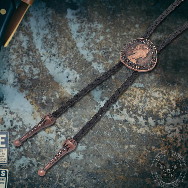 Vintage Queen Pattern Ancient Coin Alloy Bolo Tie
