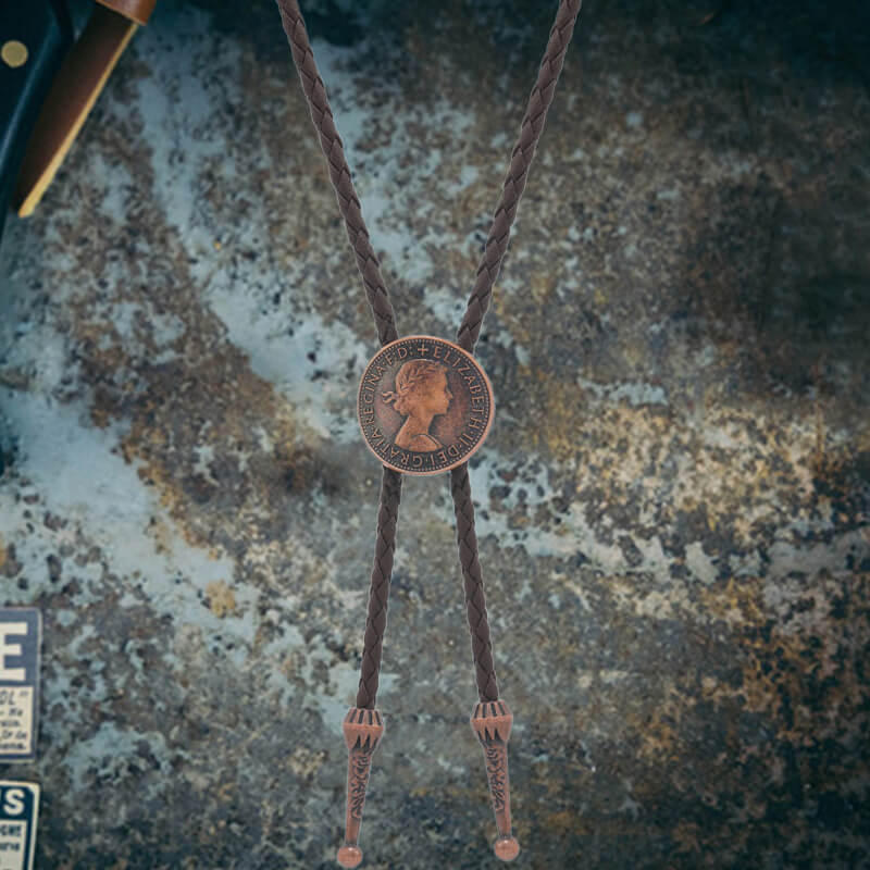 Vintage Queen Pattern Ancient Coin Alloy Bolo Tie