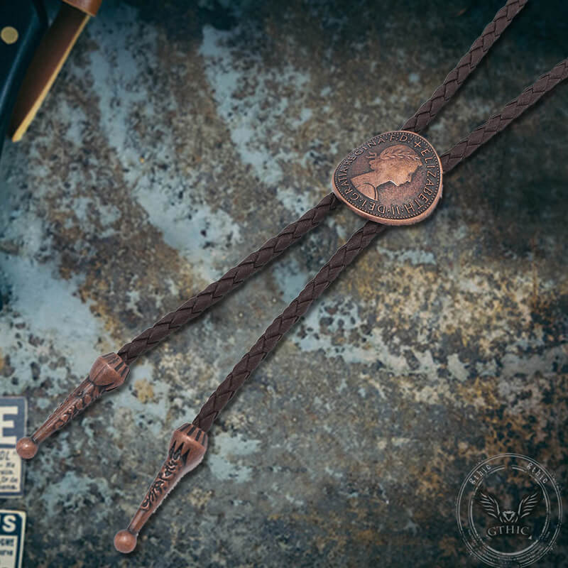 Vintage Queen Pattern Ancient Coin Alloy Bolo Tie