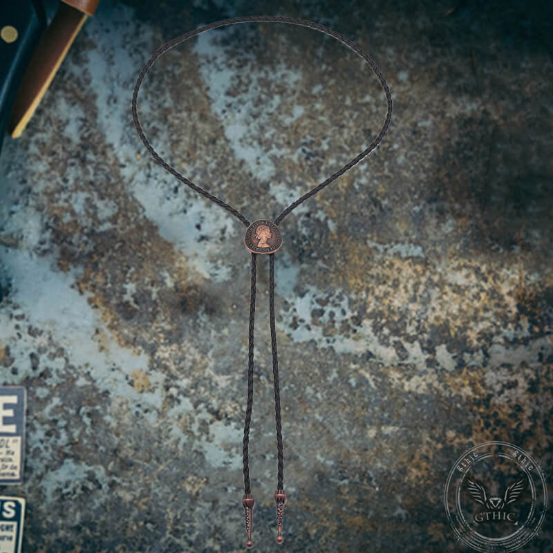 Vintage Queen Pattern Ancient Coin Alloy Bolo Tie