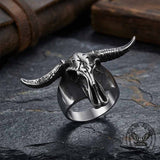 Vintage Ram Horn Skull Stainless Steel Ring | Gthic.com