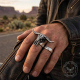 Vintage Ram Horn Skull Stainless Steel Ring | Gthic.com