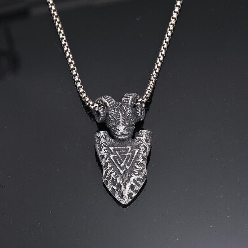 Vintage Ram Shield Stainless Steel Viking Pendant | Gthic.com