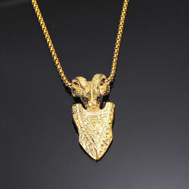 Vintage Ram Shield Stainless Steel Viking Pendant | Gthic.com