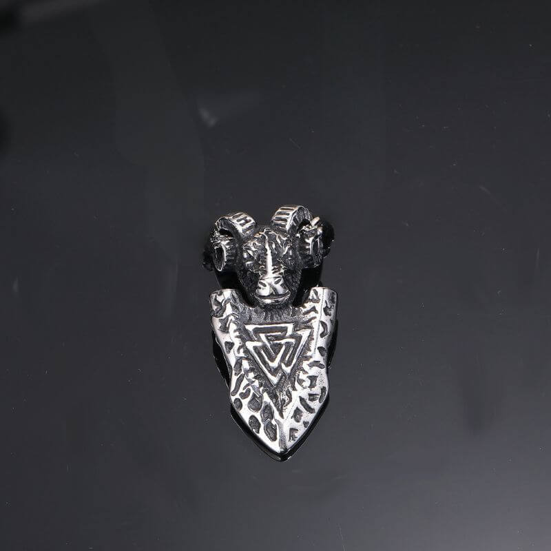 Vintage Ram Shield Stainless Steel Viking Pendant