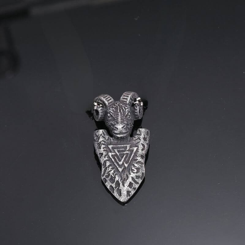 Vintage Ram Shield Stainless Steel Viking Pendant