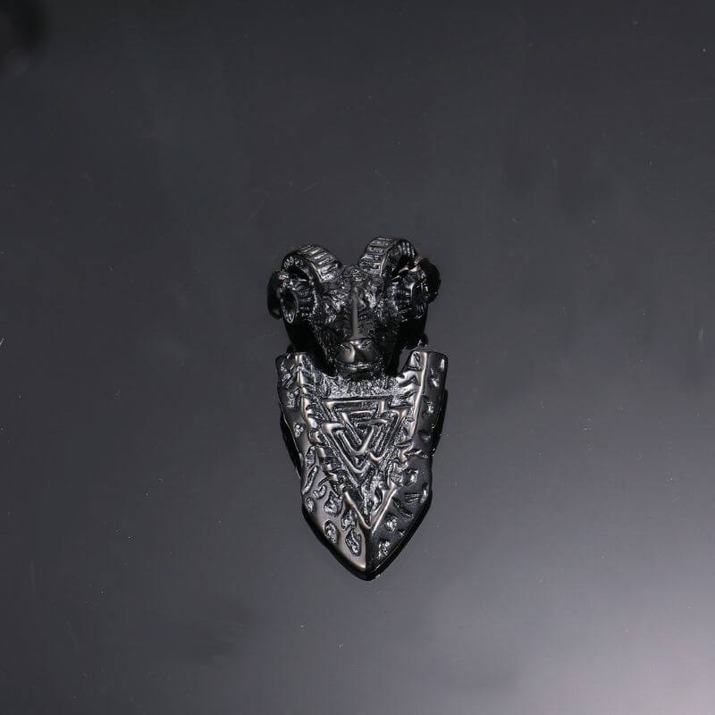 Vintage Ram Shield Stainless Steel Viking Pendant