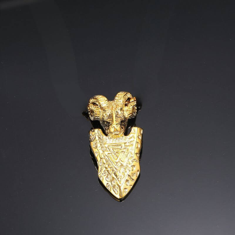 Vintage Ram Shield Stainless Steel Viking Pendant