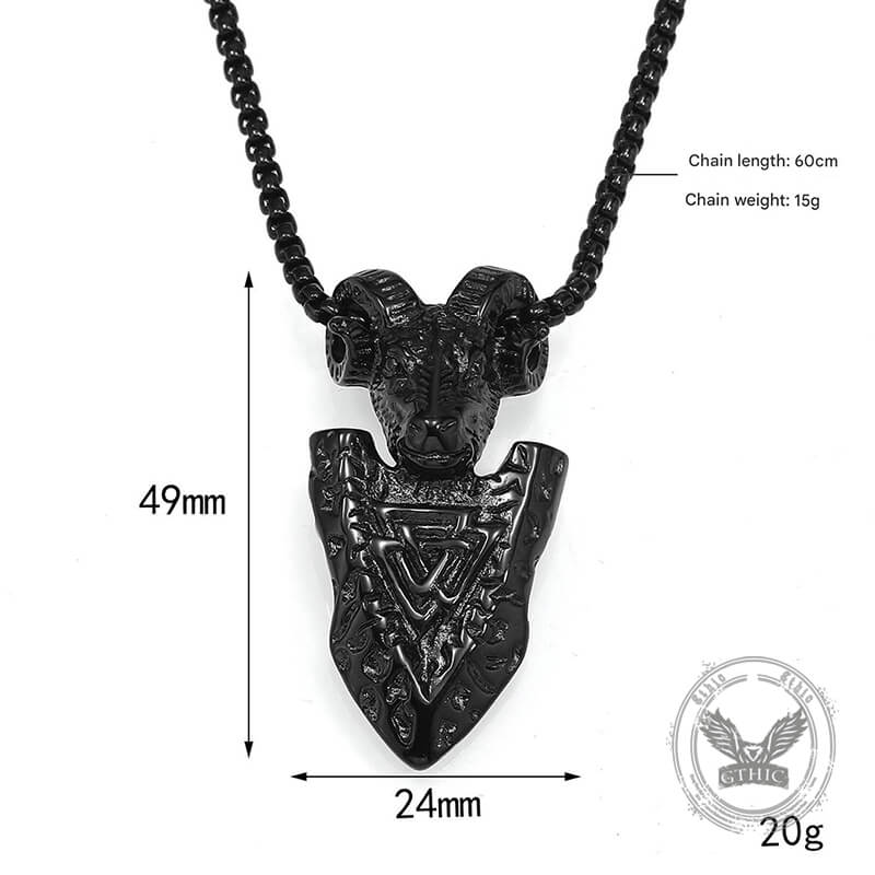Vintage Ram Shield Stainless Steel Viking Pendant