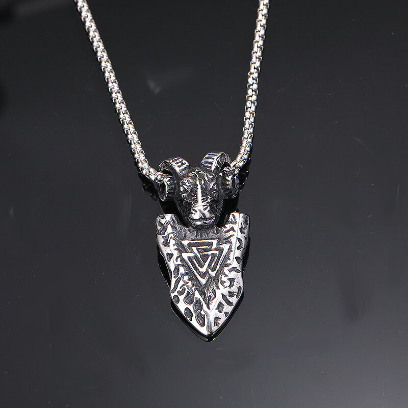 Vintage Ram Shield Stainless Steel Viking Pendant | Gthic.com