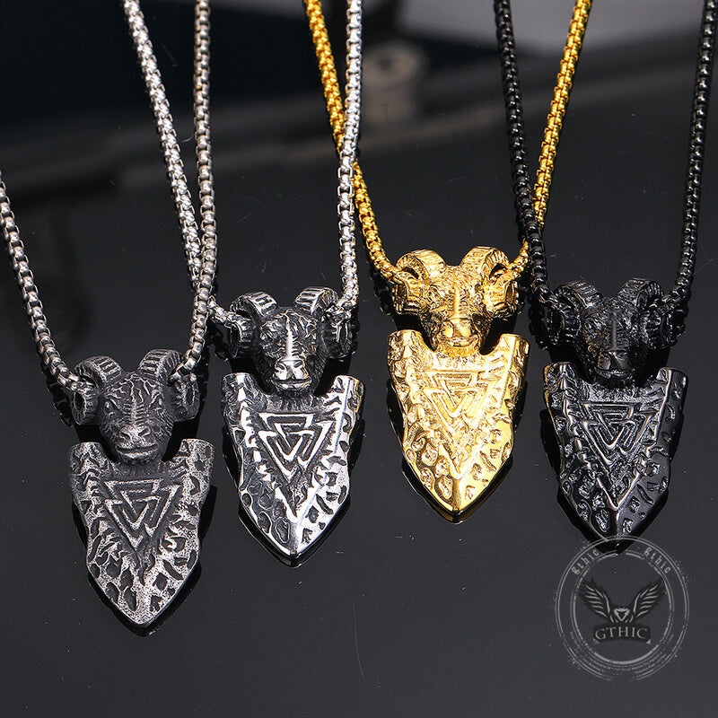Vintage Ram Shield Stainless Steel Viking Pendant | Gthic.com