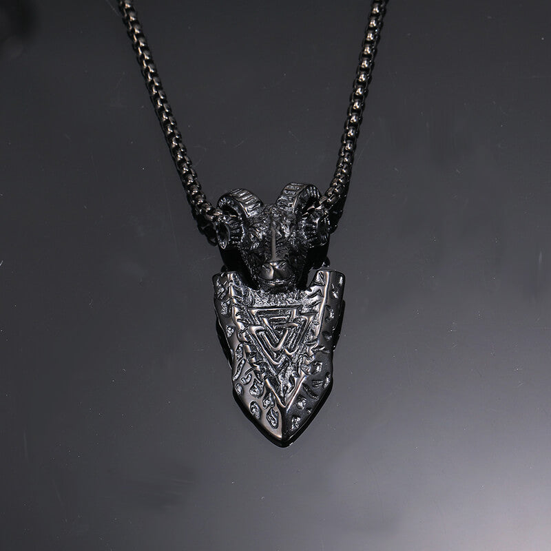 Vintage Ram Shield Stainless Steel Viking Pendant