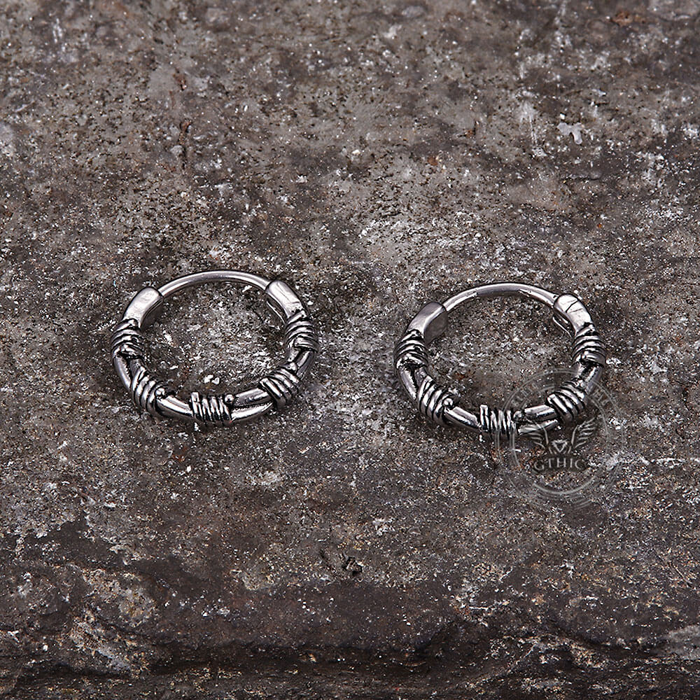 Vintage Rattan Wrapped Stainless Steel Hoop Earrings