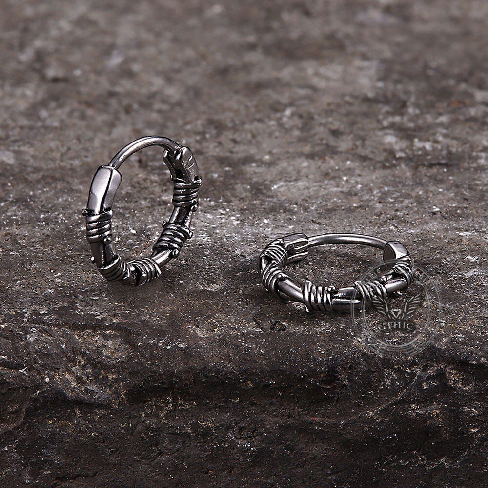 Vintage Rattan Wrapped Stainless Steel Hoop Earrings