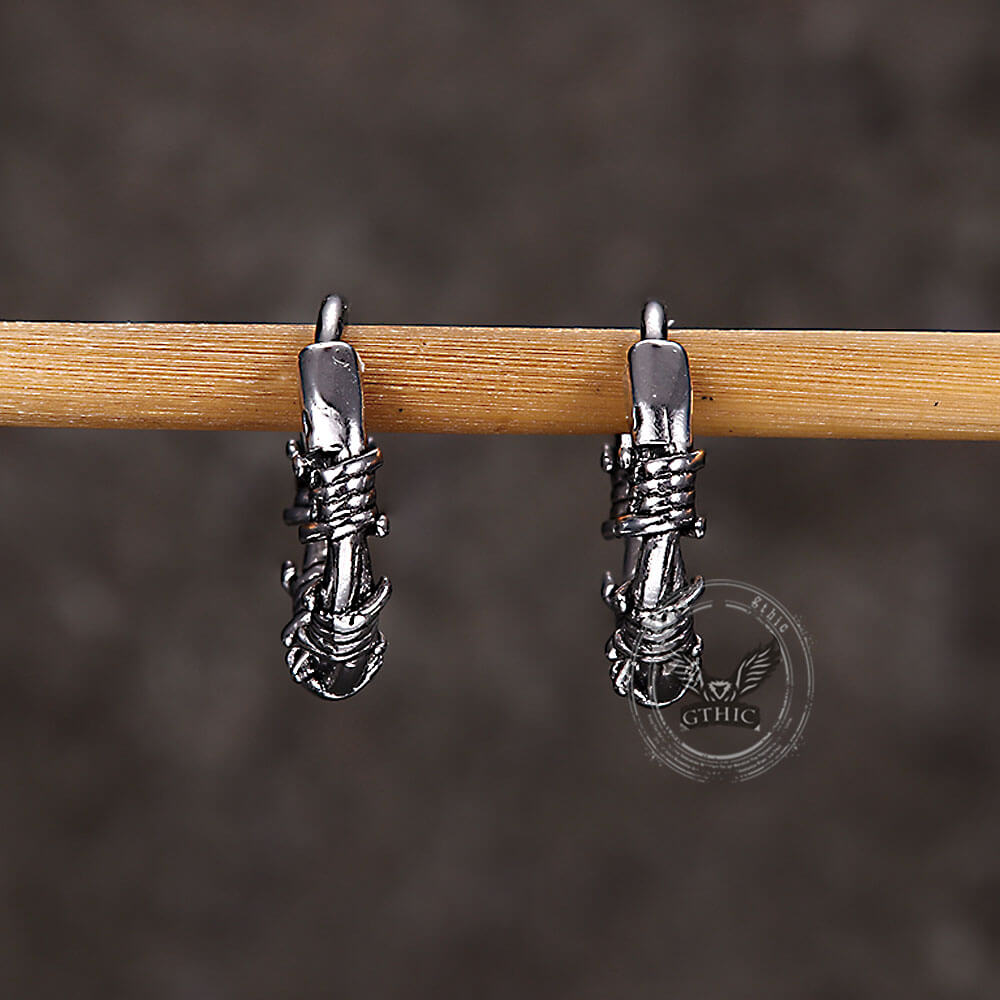 Vintage Rattan Wrapped Stainless Steel Hoop Earrings